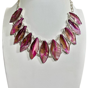 Mother of Pearl 925 Silver Large Gemstone Necklace
